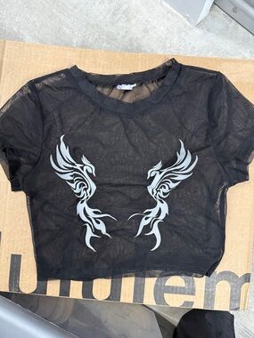 iHeartRaves Black Mesh Crop Top (Reflective)